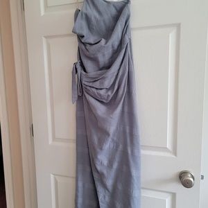 Blue Button Button Back One Shoulder Wrap Dress.